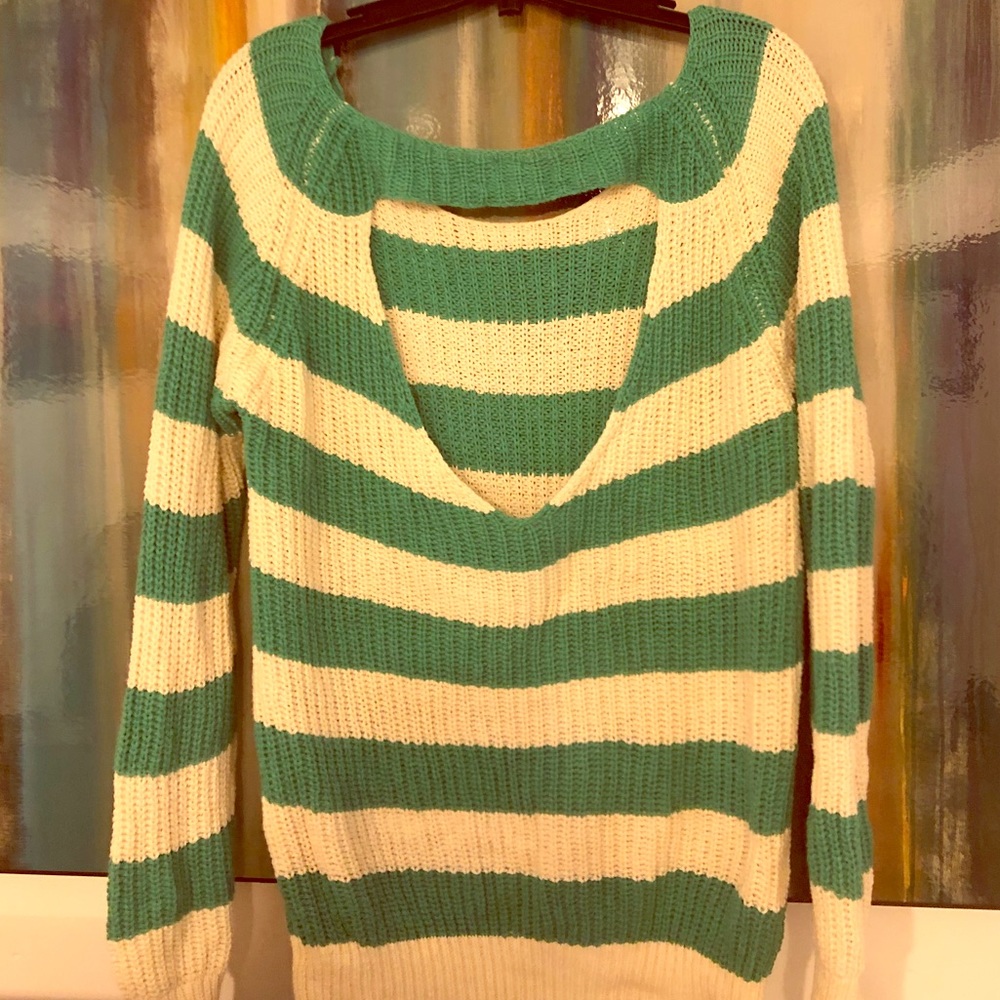 Cotton Striped Open Back Sweater - Picture 6 of 7